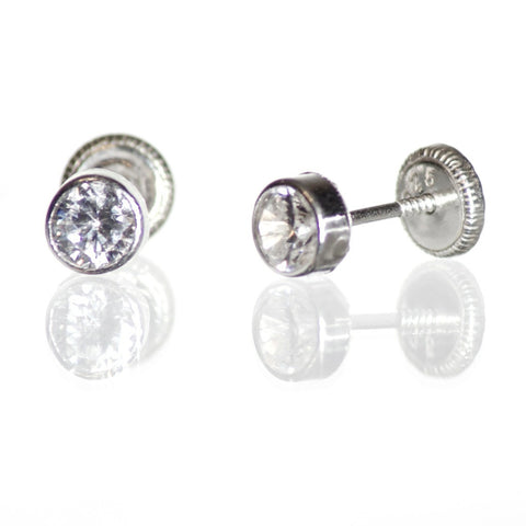 Baby/Children's 4mm Crystal Round Screw Back Earrings in Sterling
